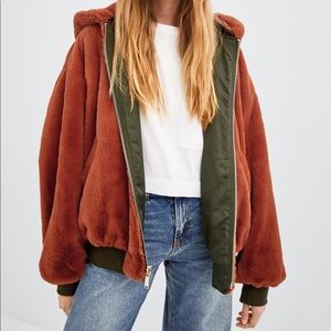 Zara Reversible Faux Fur Teddy Bear Bomber